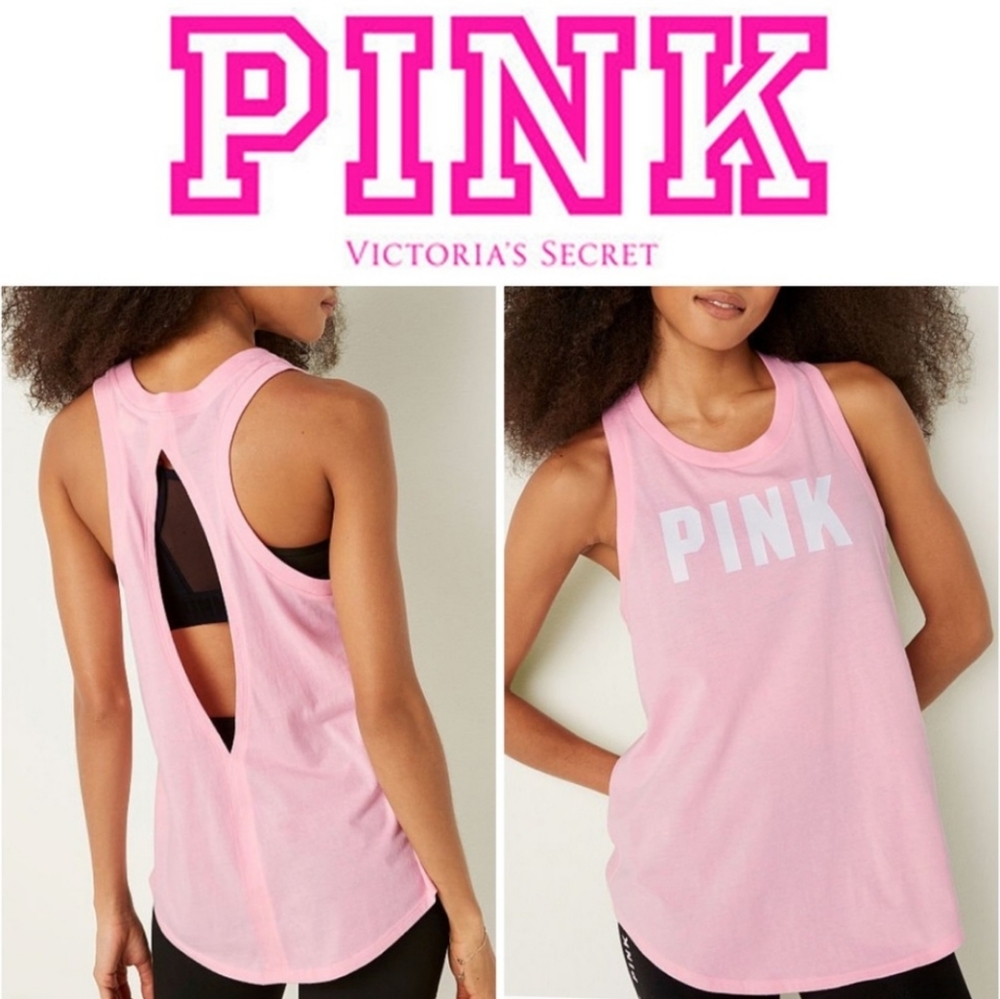 New Victoria's Secret Pink Racerback perfect tank top pink daisy white medium